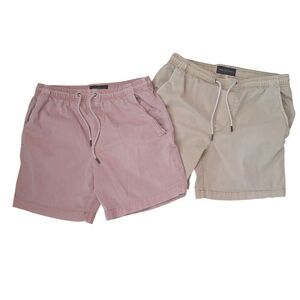 TWO American Eagle Flex Lived In Trekker Shorts Khaki Beige & Pink Pull On Men S